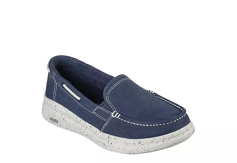 Skechers Womens Arch Fit Skipper Playful Slip On Sneaker - Navy 1 Skechers Womens Arch Fit Skipper Playful Slip On Sneaker - Navy